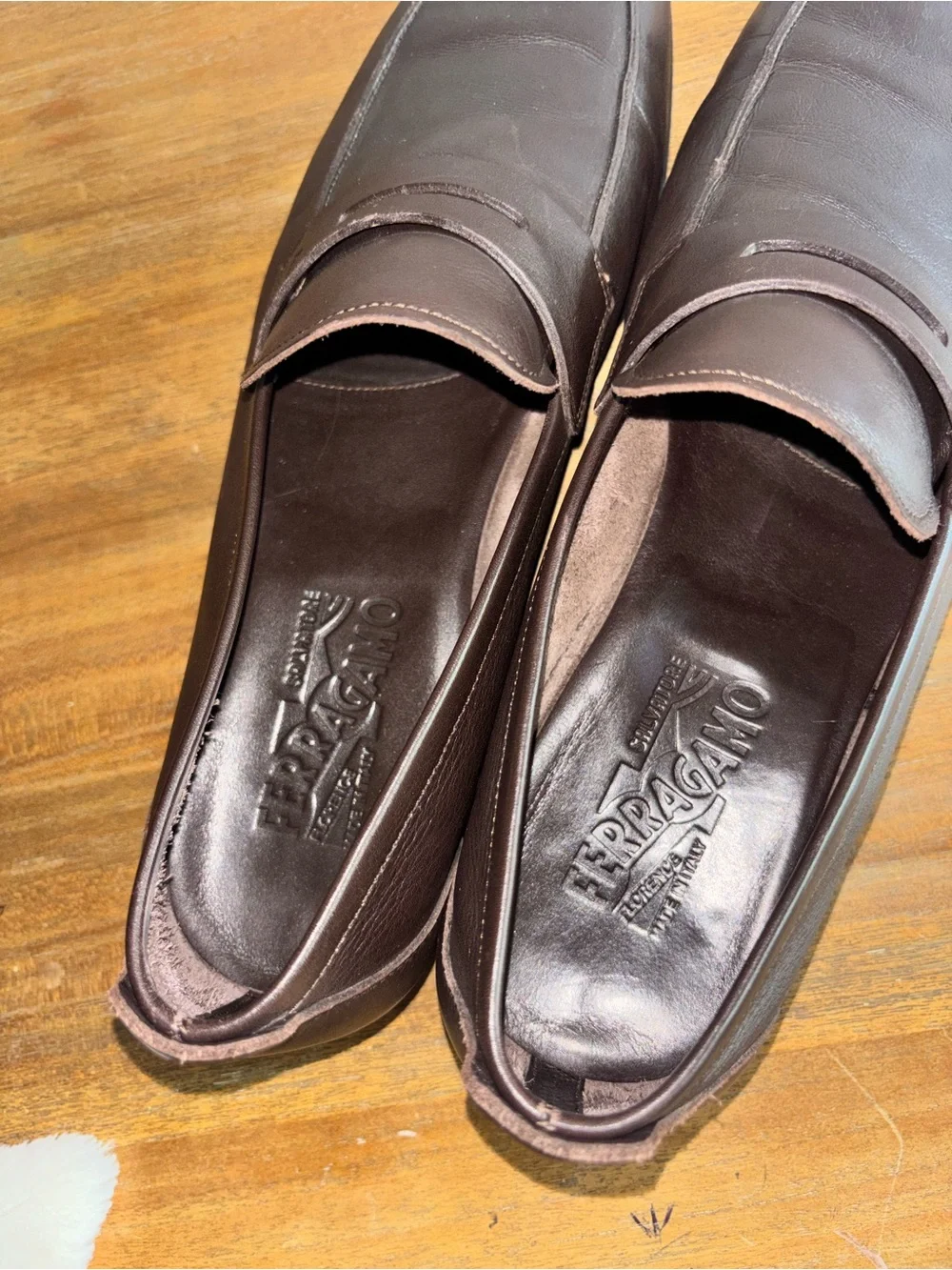 SALVATORE FERRAGAMO LC 35203 Penny Leather Loafers Dark Brown Men Sz 9